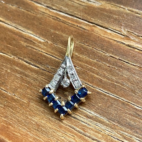 Genuine Sapphires and Diamonds 14k Gold Pendant - Picture 5 of 17